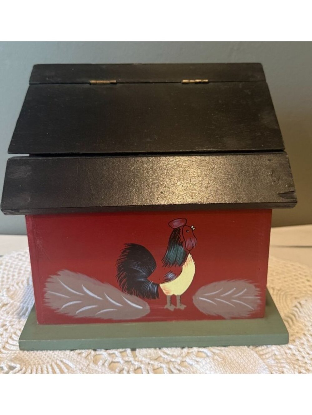 Vintage Country Rooster Recipe Box Wooden Farmhouse Kitchen Recipe Card Holder